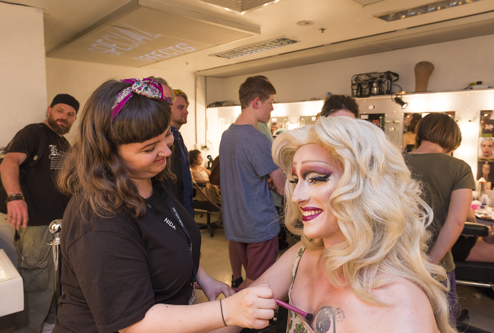 Camilla working on a NIDA Make-up showcase 2016
