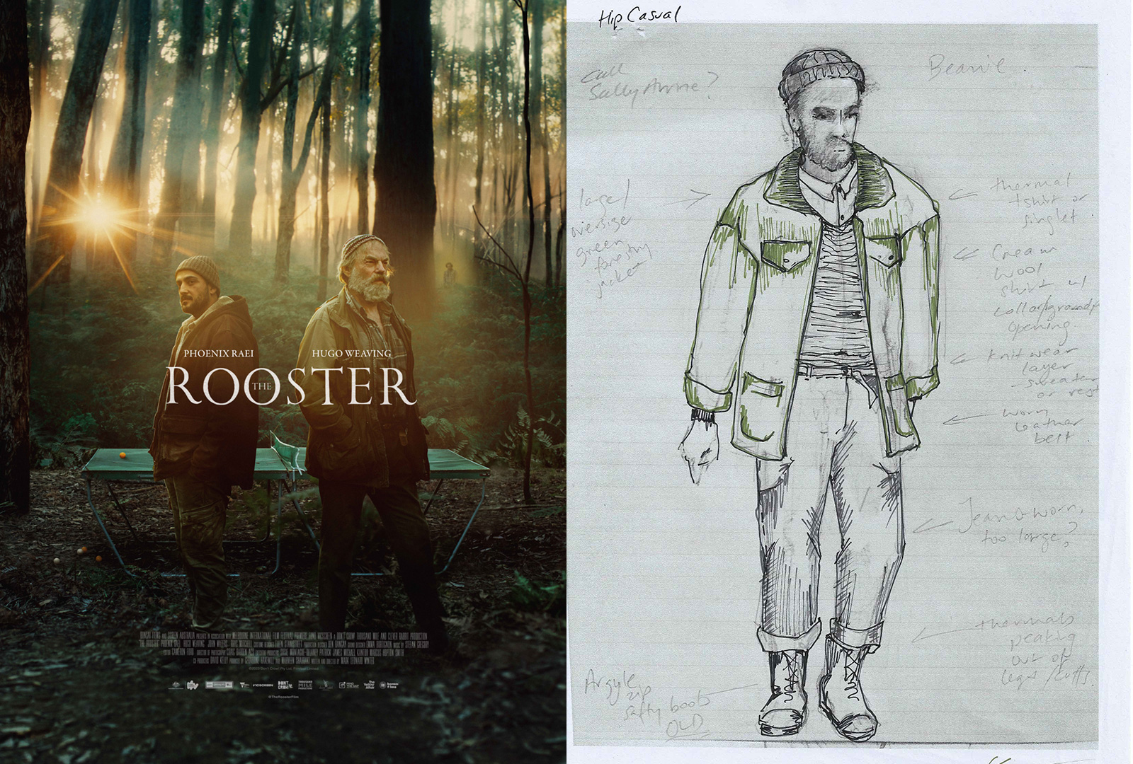 The Rooster movie poster and costume design sketch