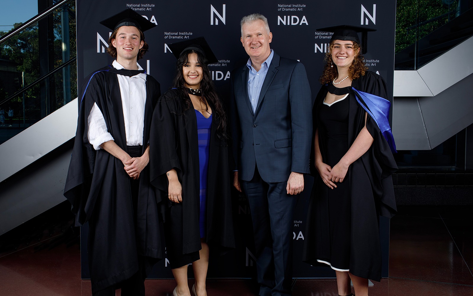 From left to right: Noel Staunton (NIDA Chair), Liz Hughes (NIDA CEO), Annette Shun Wah (Honorary Degree recipient), The Hon. Tony Burke MP (Minister for Employment and Workplace Relations and Minister for the Arts) 